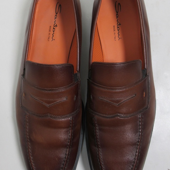Santoni Men's Dark Brown Leather Easy Loafer Size 13 US / 12 UK / 48 EU - Picture 3 of 12